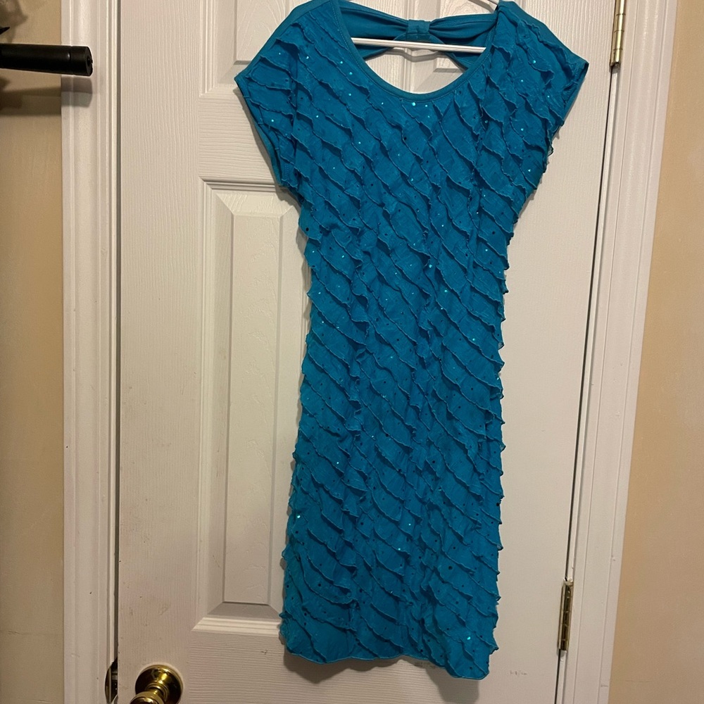 NWT🔖Beautiful😍Volume One (Kids) Teal Blue Sparkling Ruffles Girl👧Dress👗